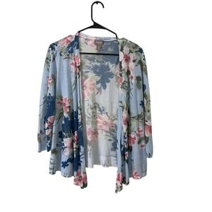 Chicos Large Blue Floral Lightweight Open Cardigan Romantic Feminine‎ Coastal